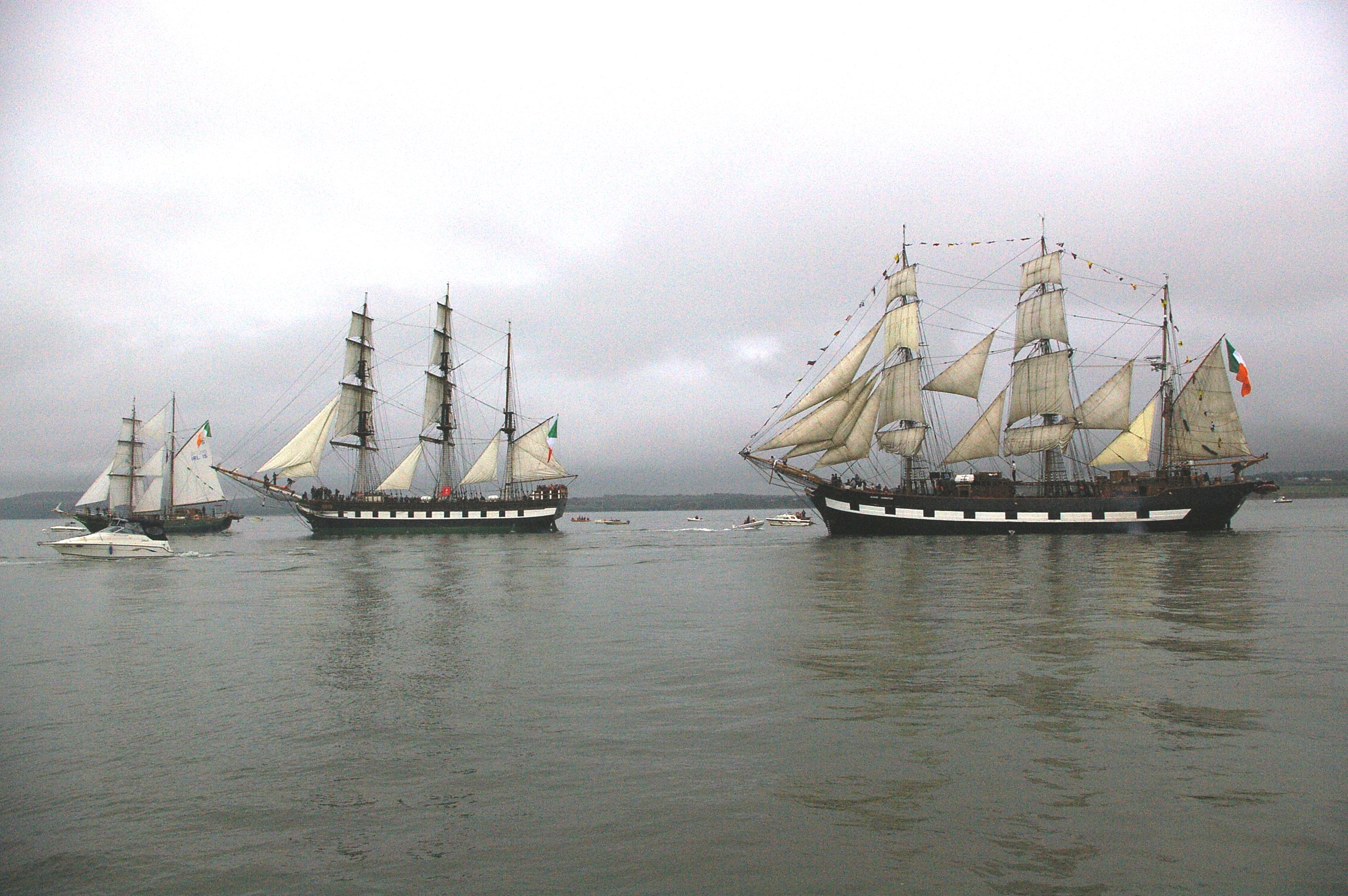 The three Irish tall ships passing Duncannon Fort